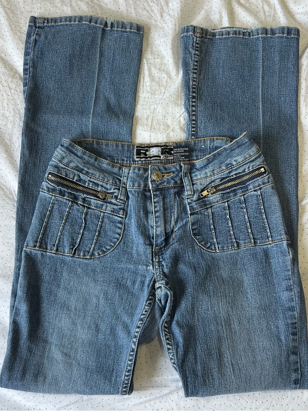 Women’s Blue Boot-Cut Jeans with Front Zip Accent